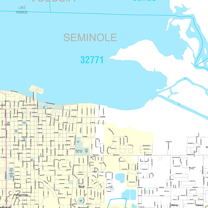 Premium Style Wall Map of Sanford, FL