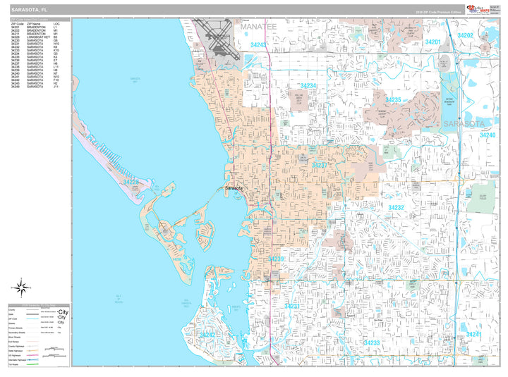 Premium Style Wall Map of Sarasota, FL