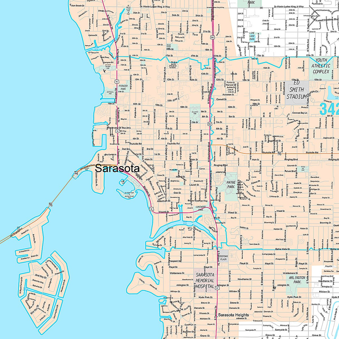Premium Style Wall Map of Sarasota, FL