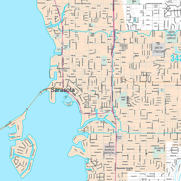 Premium Style Wall Map of Sarasota, FL