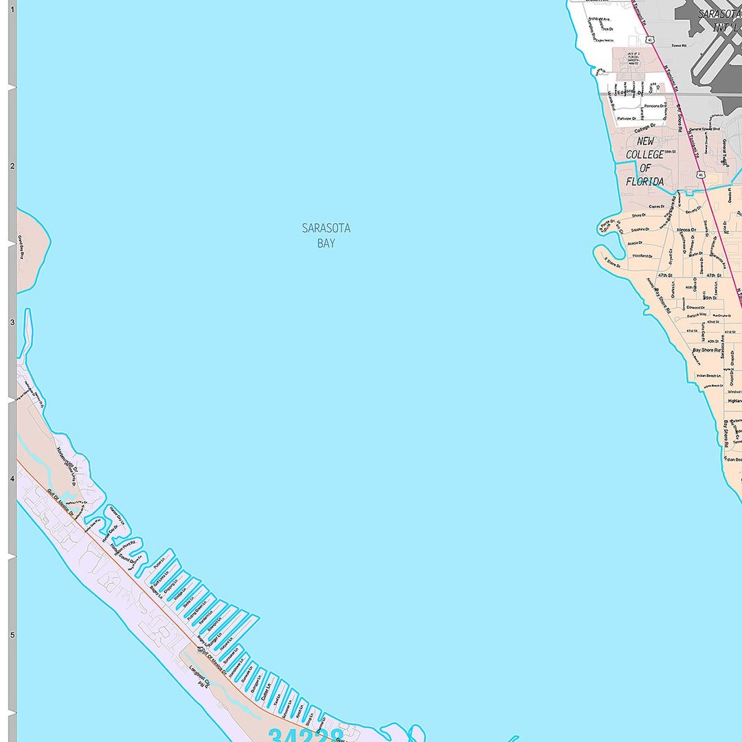 Premium Style Wall Map of Sarasota, FL