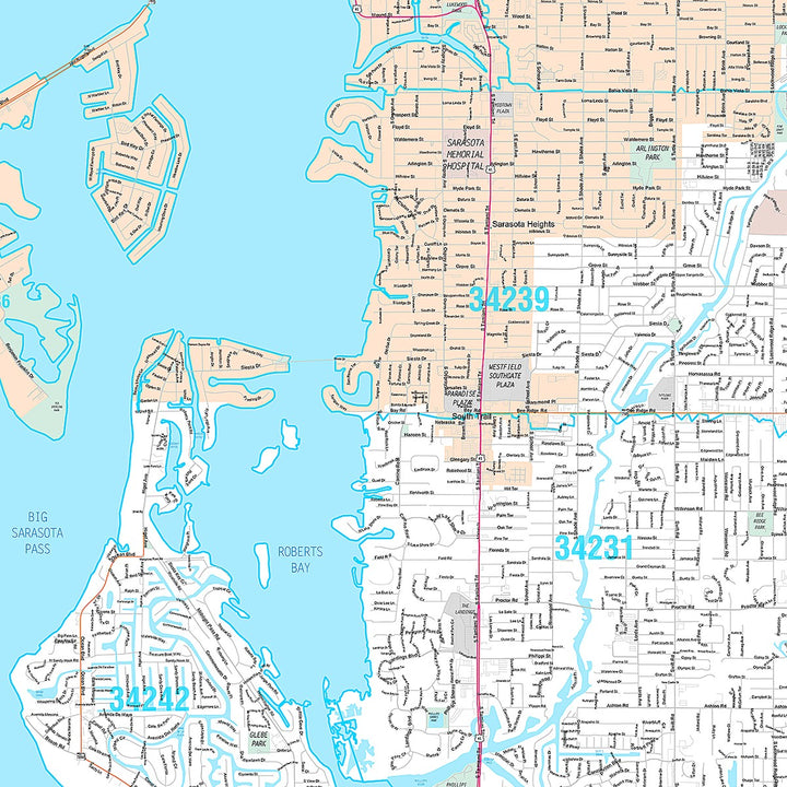 Premium Style Wall Map of Sarasota, FL