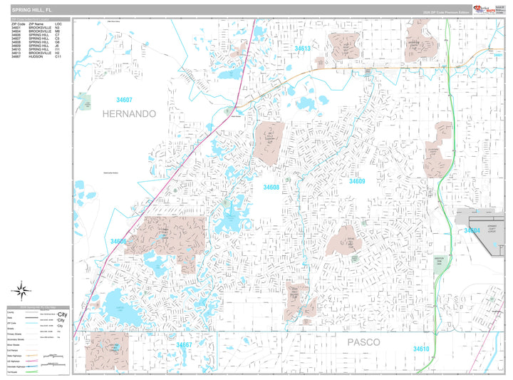 Premium Style Wall Map of Spring Hill, FL