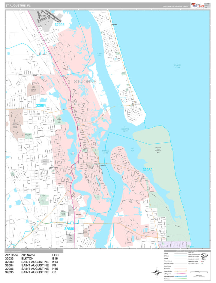 Premium Style Wall Map of St. Augustine, FL