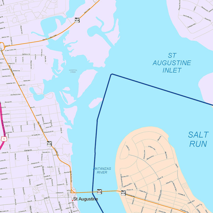 Color Cast Zip Code Style Wall Map of St. Augustine, FL