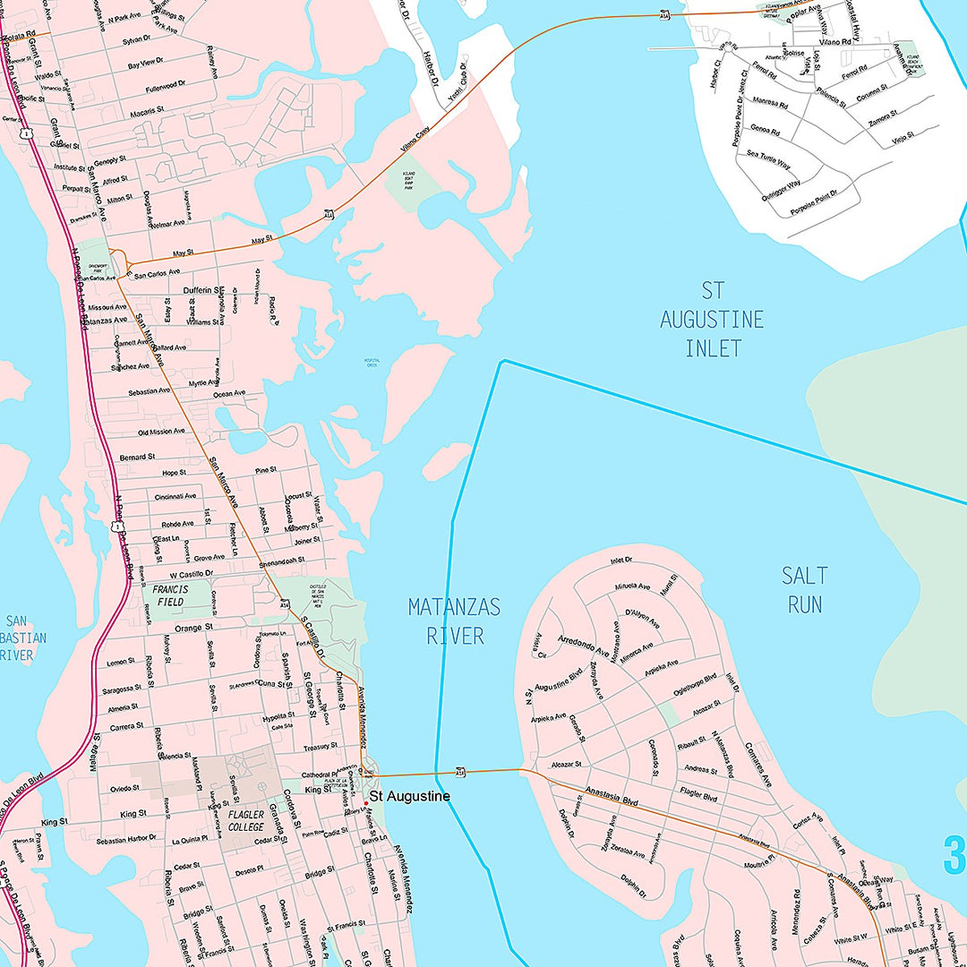 Premium Style Wall Map of St. Augustine, FL