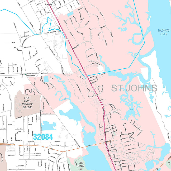 Premium Style Wall Map of St. Augustine, FL