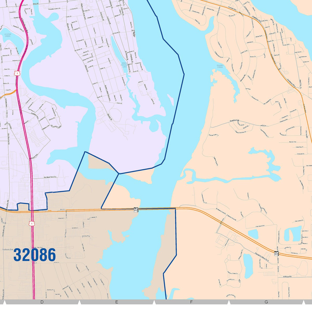 Color Cast Zip Code Style Wall Map of St. Augustine, FL
