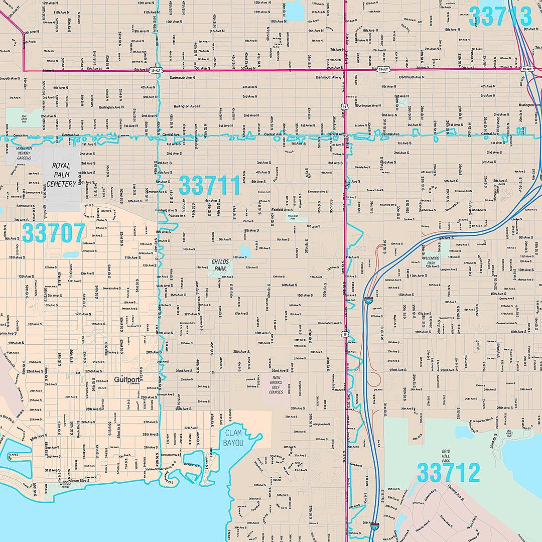 Premium Style Wall Map of St. Petersburg FL.