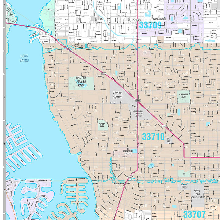 Premium Style Wall Map of St. Petersburg FL.