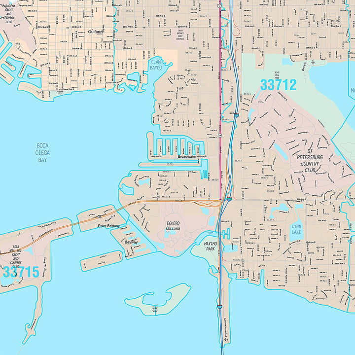 Premium Style Wall Map of St. Petersburg FL.