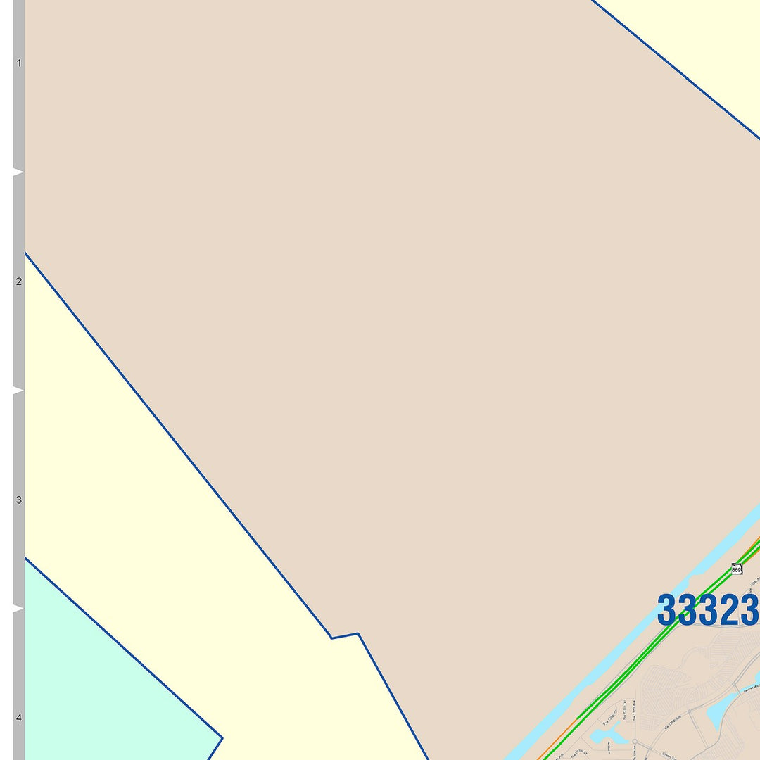 Color Cast Zip Code Style Wall Map of Sunrise, FL