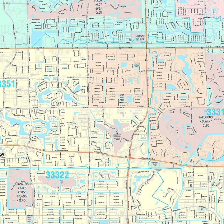 Premium Style Wall Map of Sunrise, FL