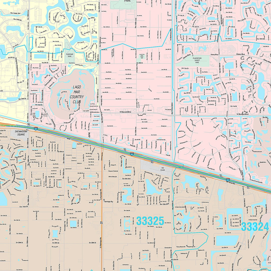 Premium Style Wall Map of Sunrise, FL