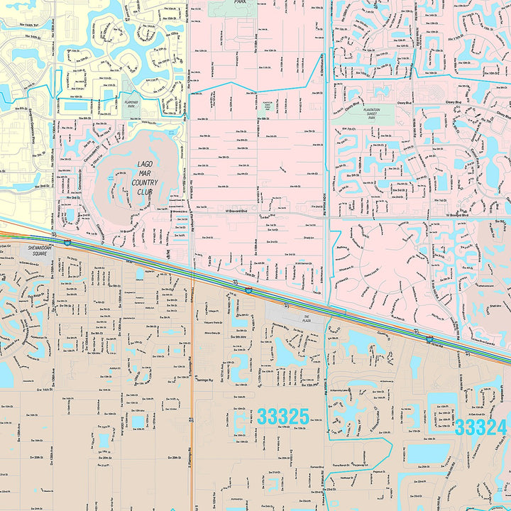 Premium Style Wall Map of Sunrise, FL