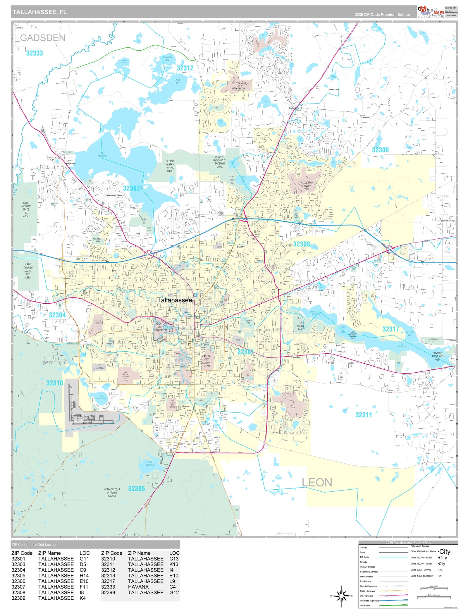 Premium Style Wall Map of Tallahassee FL.