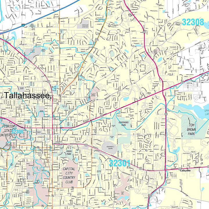Premium Style Wall Map of Tallahassee FL.