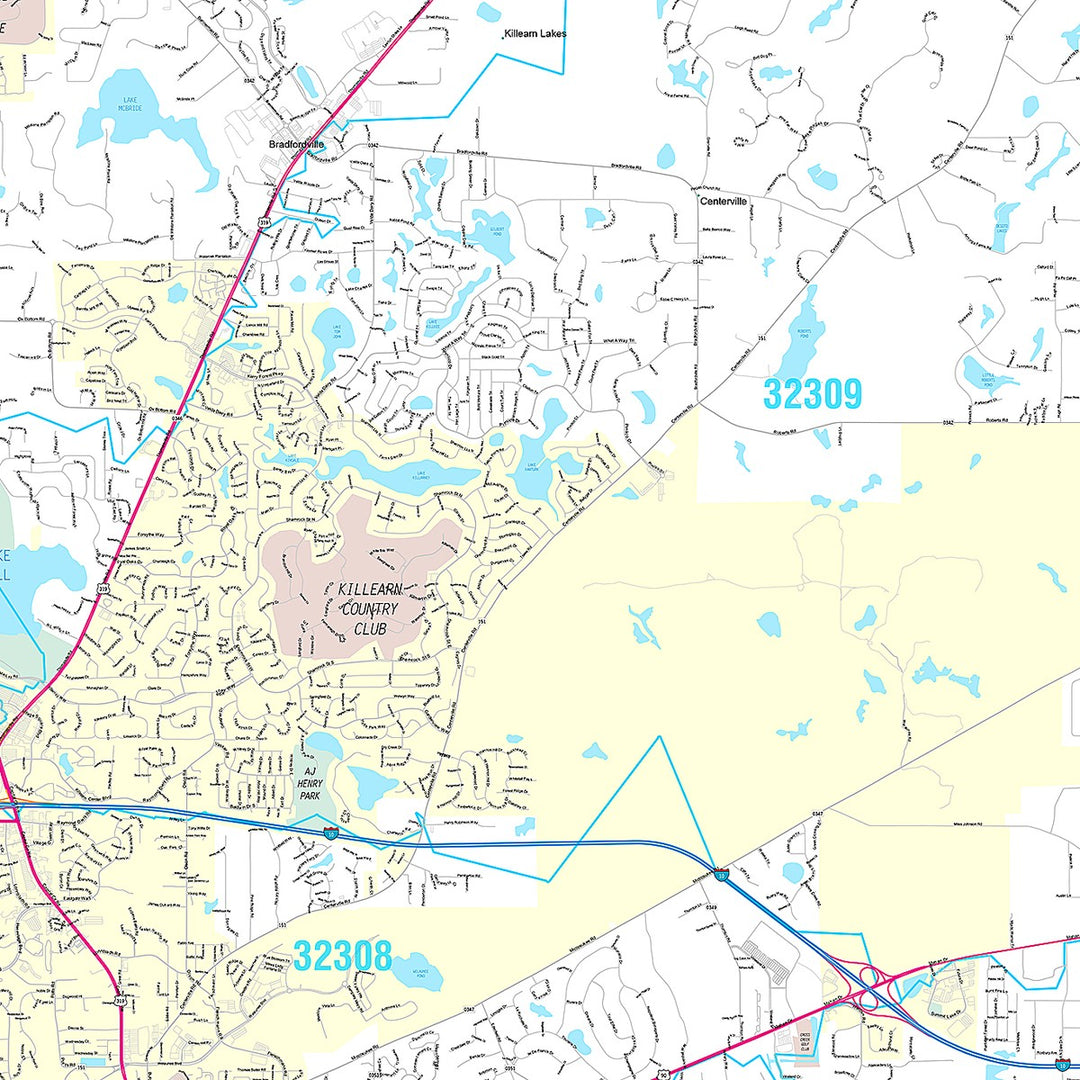 Premium Style Wall Map of Tallahassee FL.