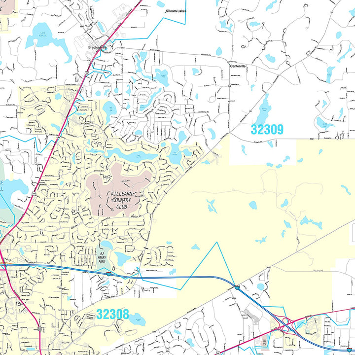 Premium Style Wall Map of Tallahassee FL.