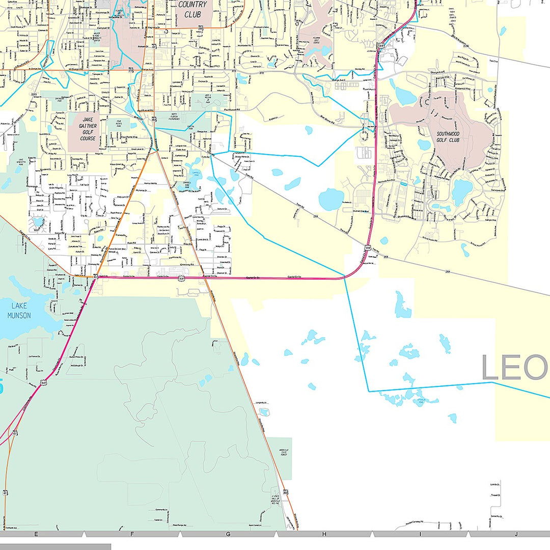 Premium Style Wall Map of Tallahassee FL.