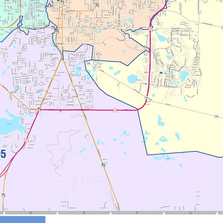 Color Cast Zip Code Style Wall Map of Tallahassee, FL