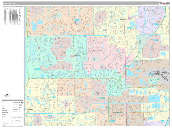 Premium Style Wall Map of Tamarac, FL