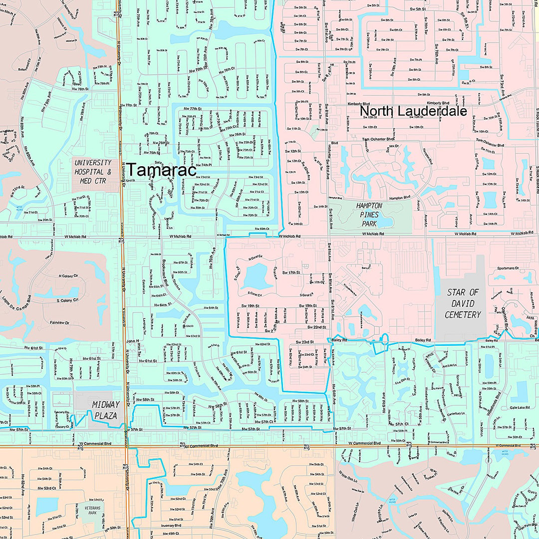 Premium Style Wall Map of Tamarac, FL