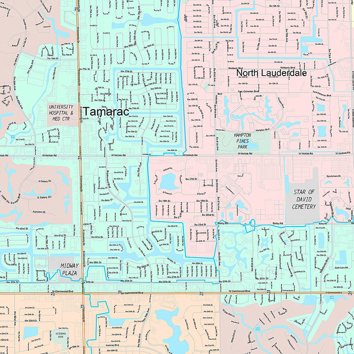 Premium Style Wall Map of Tamarac, FL