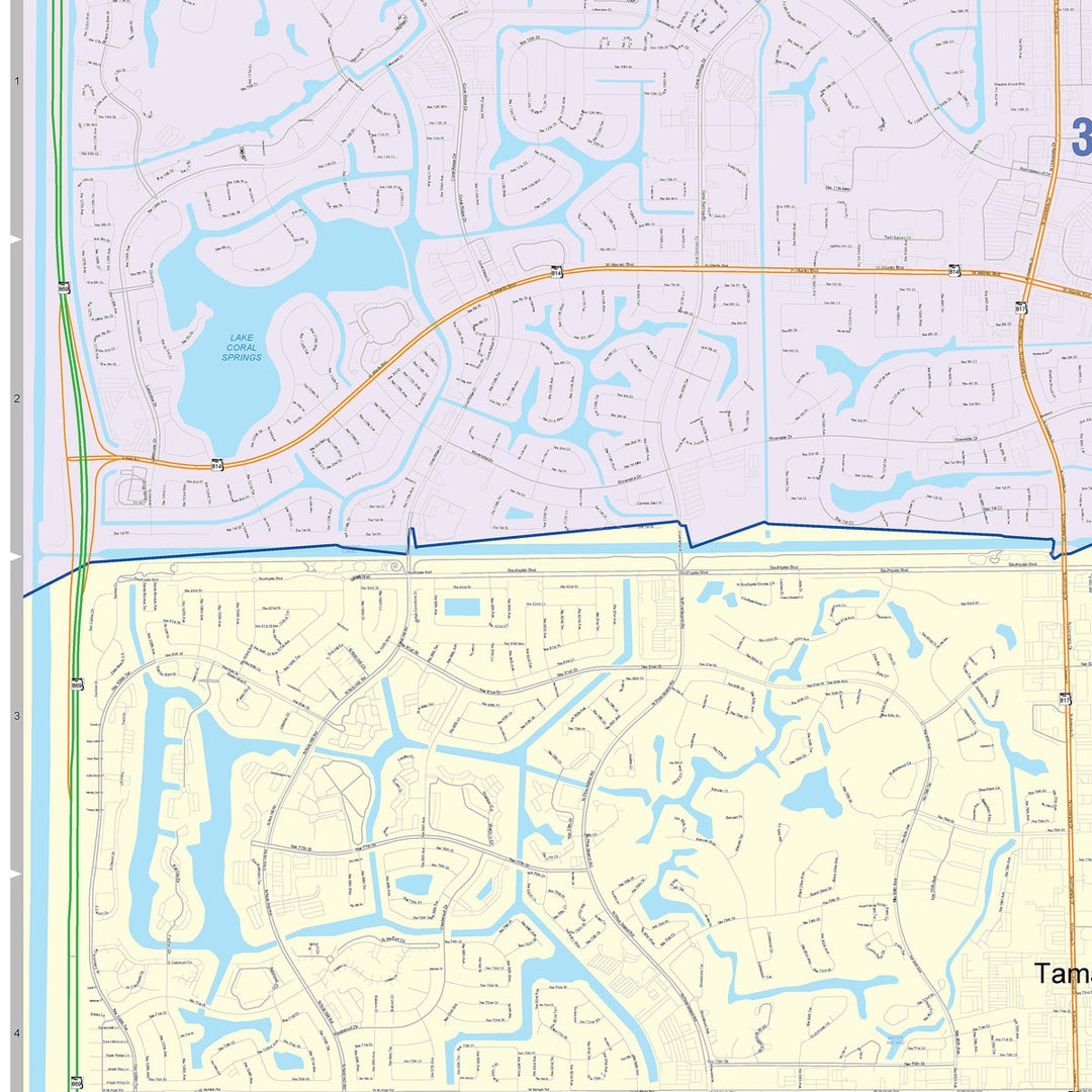 Color Cast Zip Code Style Wall Map of Tamarac, FL