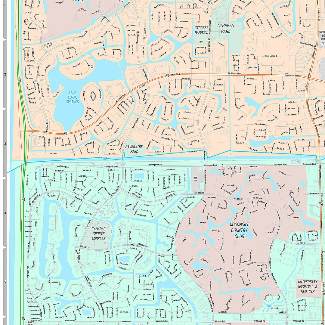 Premium Style Wall Map of Tamarac, FL