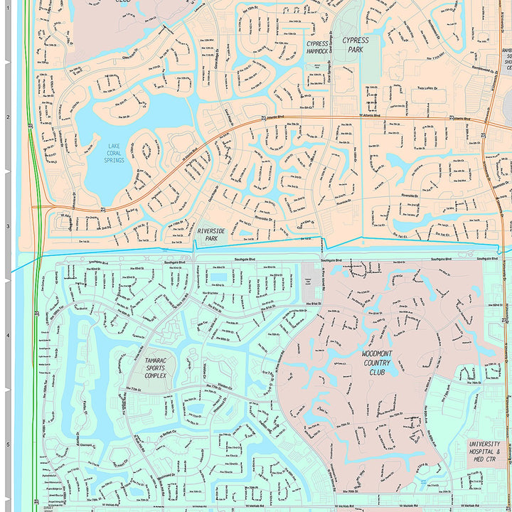 Premium Style Wall Map of Tamarac, FL