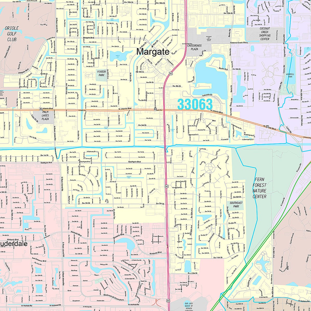 Premium Style Wall Map of Tamarac, FL