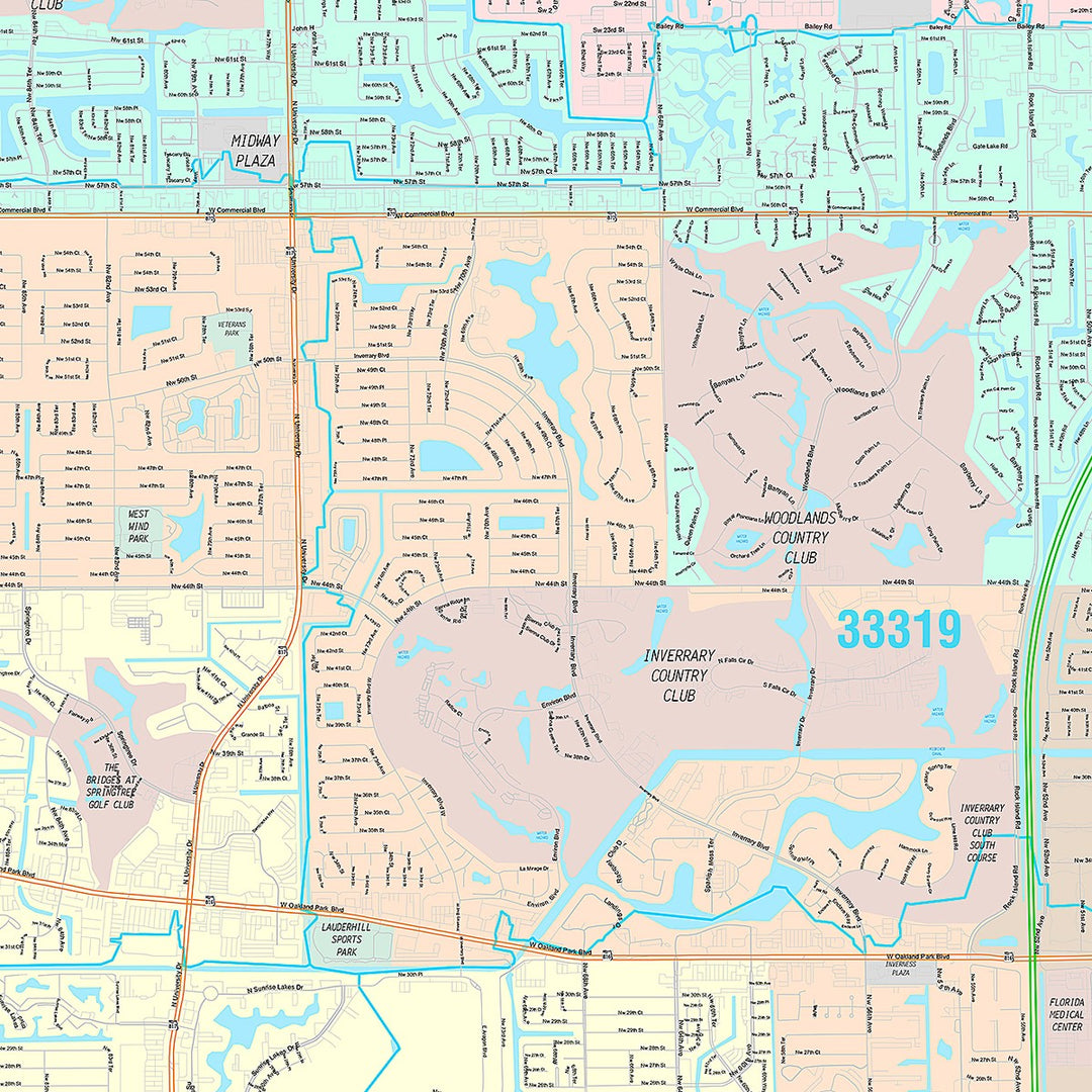 Premium Style Wall Map of Tamarac, FL