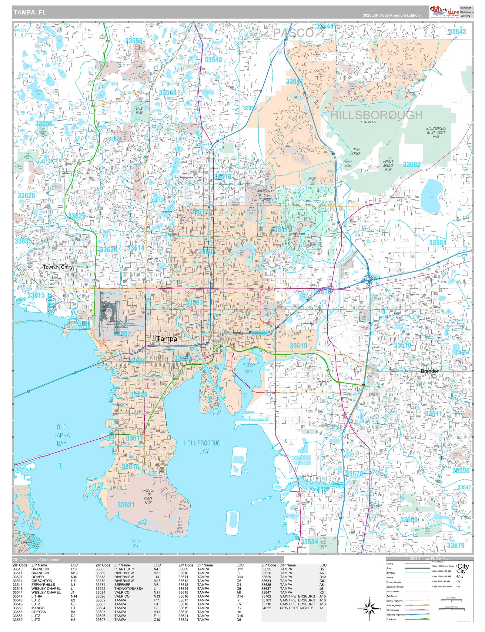 Premium Style Wall Map of Tampa FL.