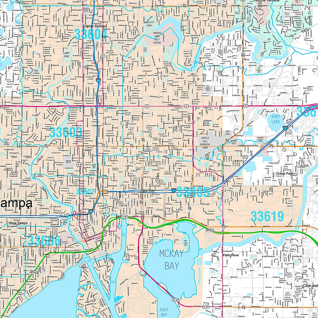 Premium Style Wall Map of Tampa FL.