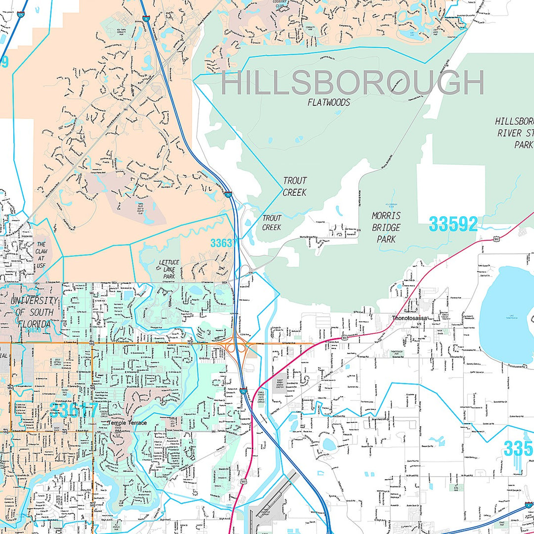 Premium Style Wall Map of Tampa FL.