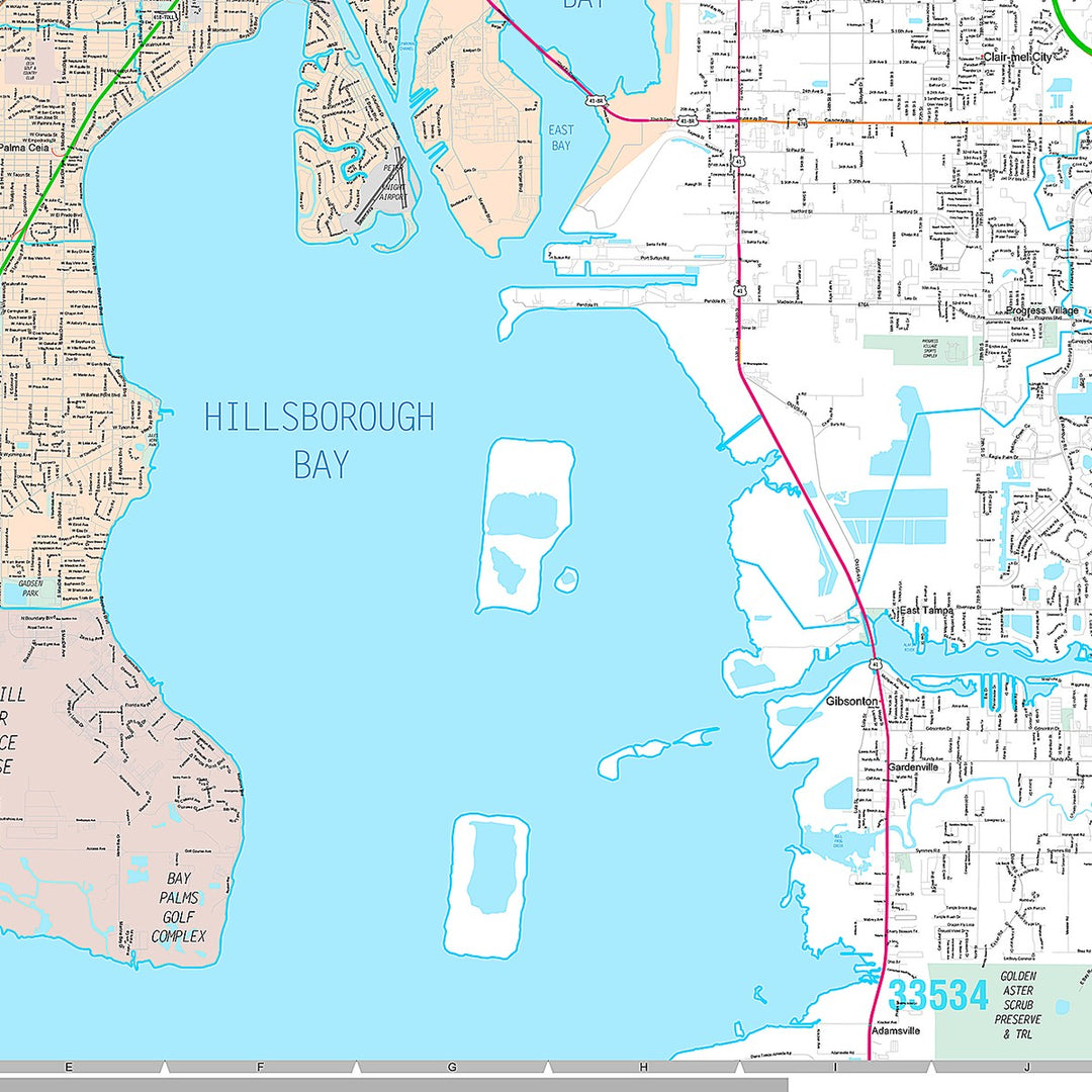 Premium Style Wall Map of Tampa FL.