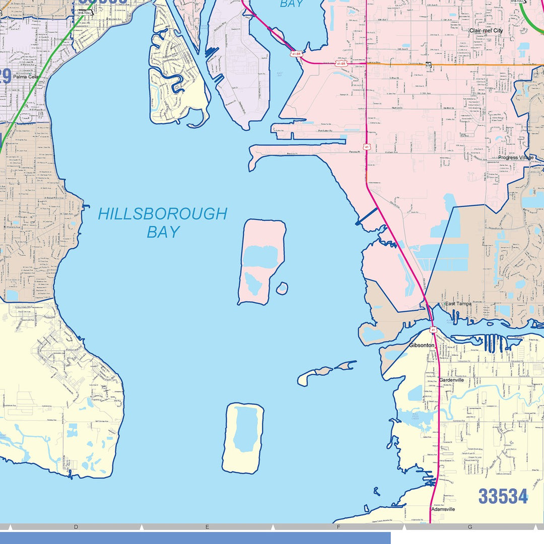 Colorcast Zip Code Style Wall Map of Tampa, FL – American Map Store