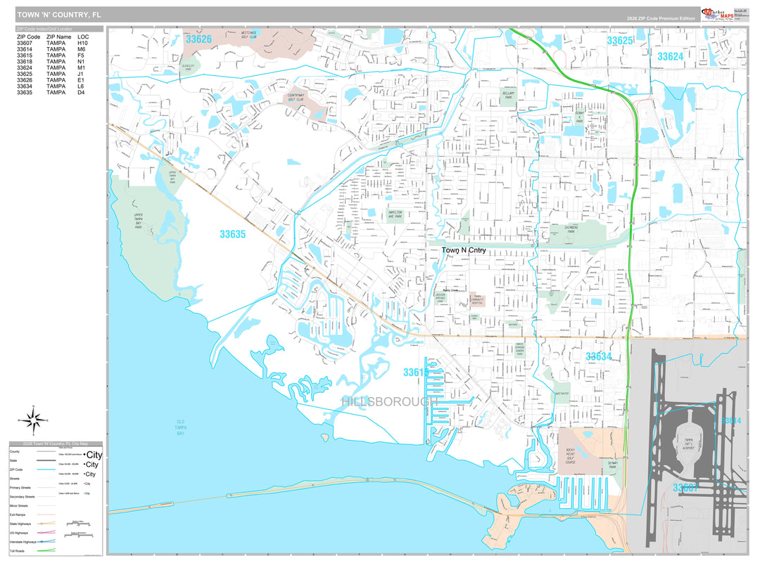 Premium Style Wall Map of Town n Country, FL