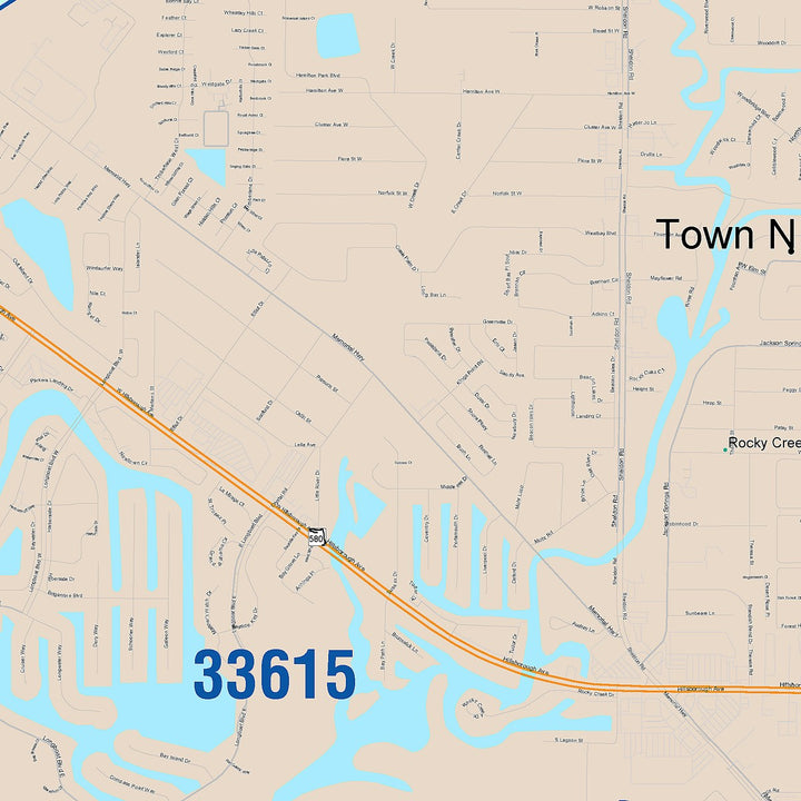 Color Cast Zip Code Style Wall Map of Town n Country, FL