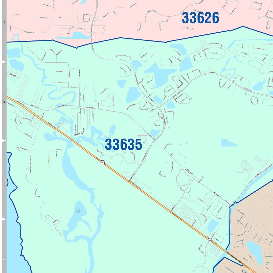 Color Cast Zip Code Style Wall Map of Town n Country, FL