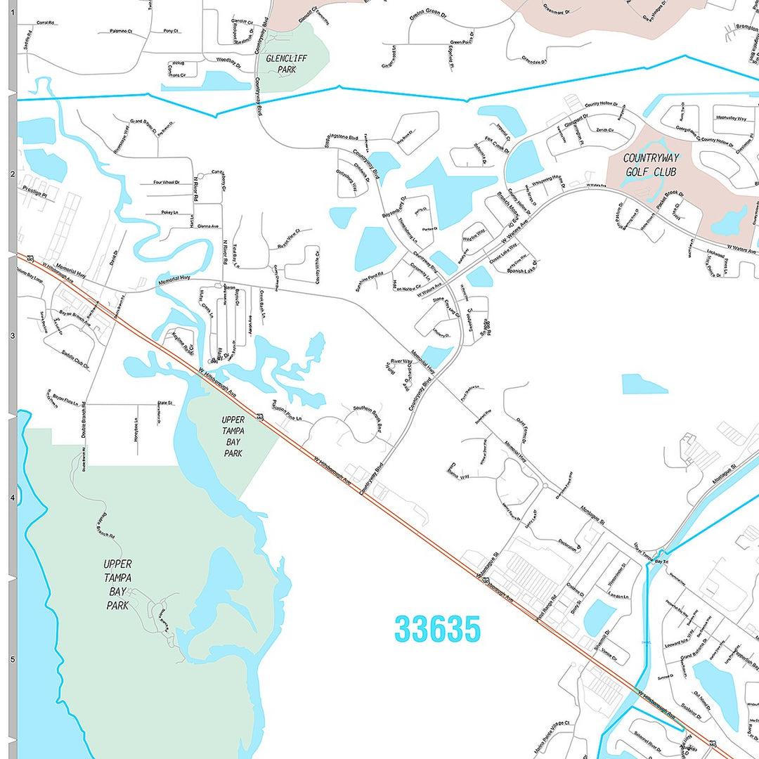 Premium Style Wall Map of Town n Country, FL