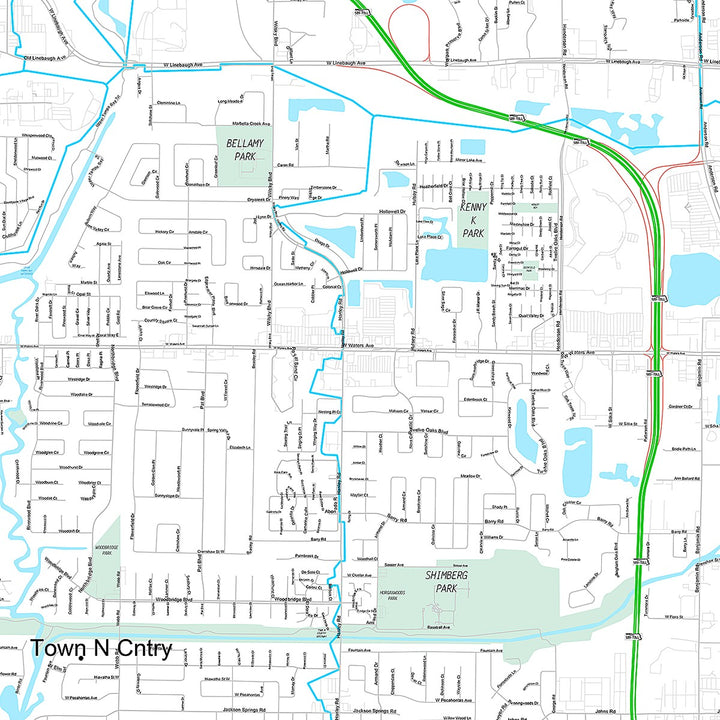 Premium Style Wall Map of Town n Country, FL