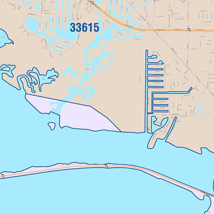 Color Cast Zip Code Style Wall Map of Town n Country, FL