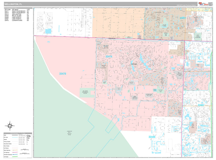Premium Style Wall Map of Wellington, FL