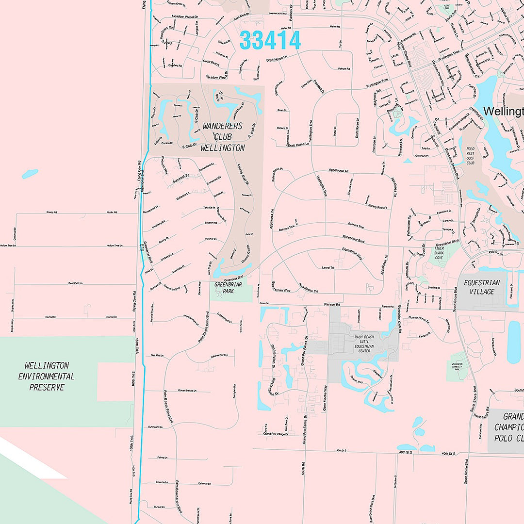 Premium Style Wall Map of Wellington, FL
