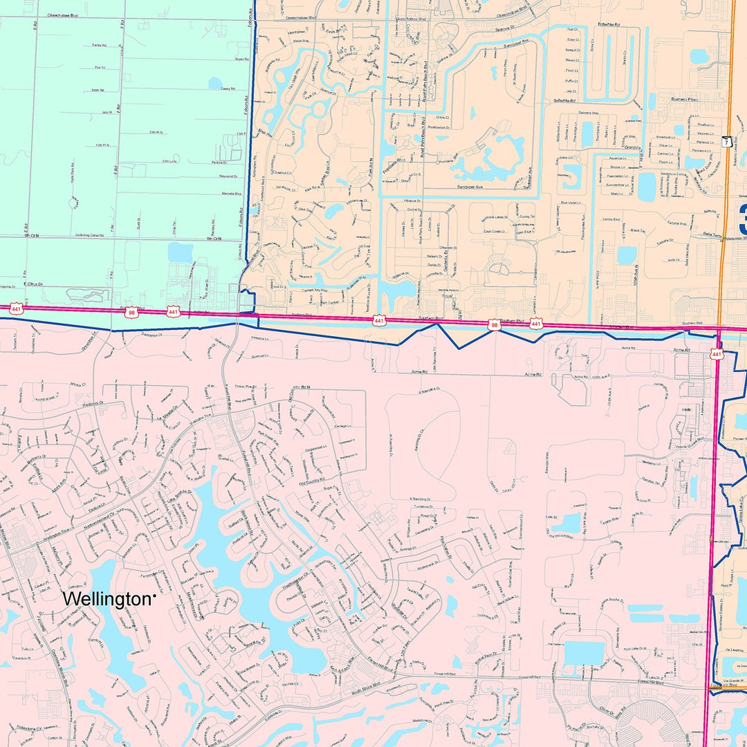 Color Cast Zip Code Style Wall Map of Wellington, FL