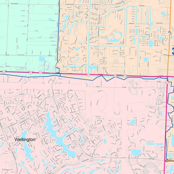 Color Cast Zip Code Style Wall Map of Wellington, FL