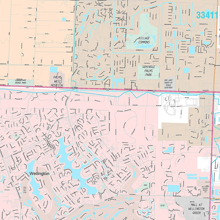 Premium Style Wall Map of Wellington, FL