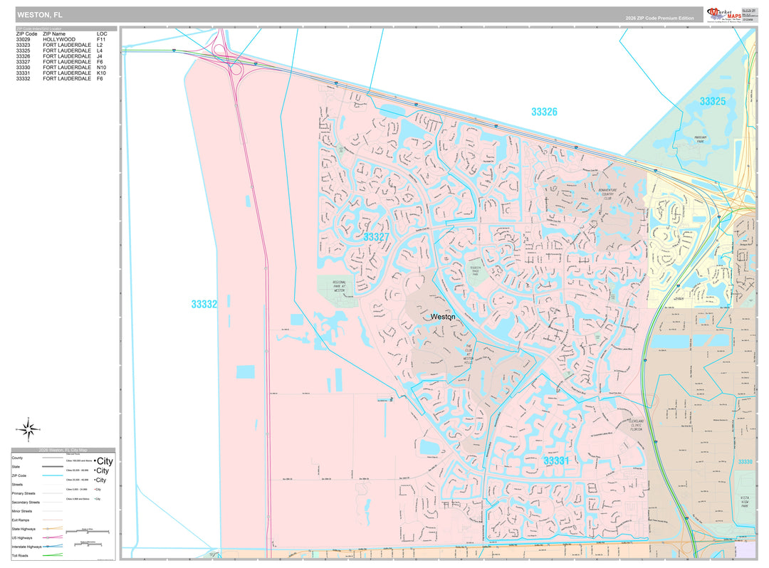 Premium Style Wall Map of Weston, FL